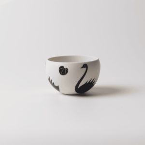 Latte Cup with Three Black Swan Designs, Unglazed