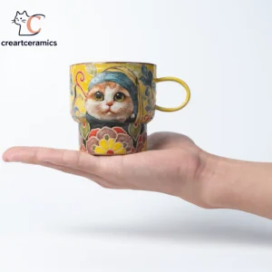 Cat With A Pearl Earring Floral Cup WB-01